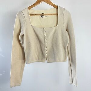 Pilcro Cream Ribbed Button-Down Top